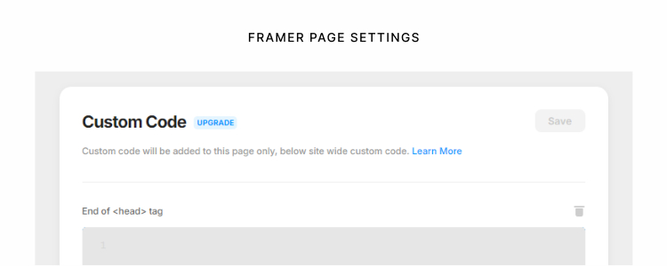Custom Code Section in Framer Page Settings