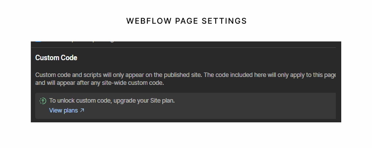 Custom Code Section in Webflow Page Settings